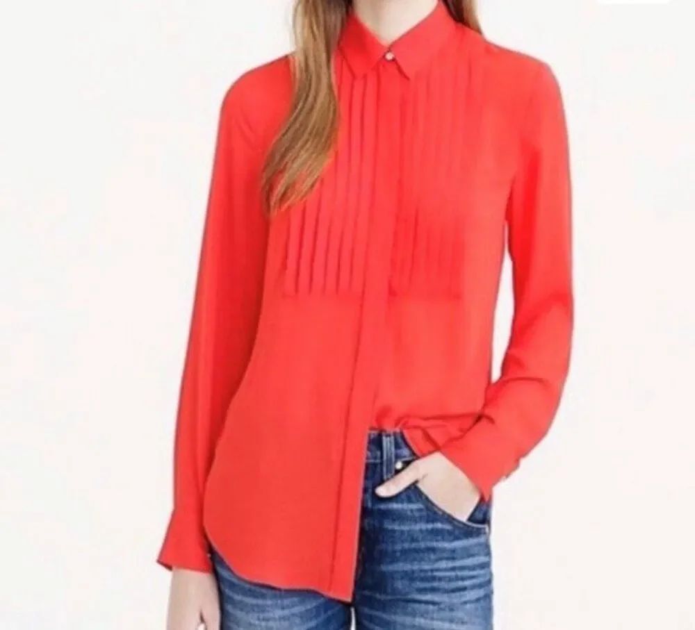 J.Crew women’s red pleated tuxedo, button-down blouse 6P